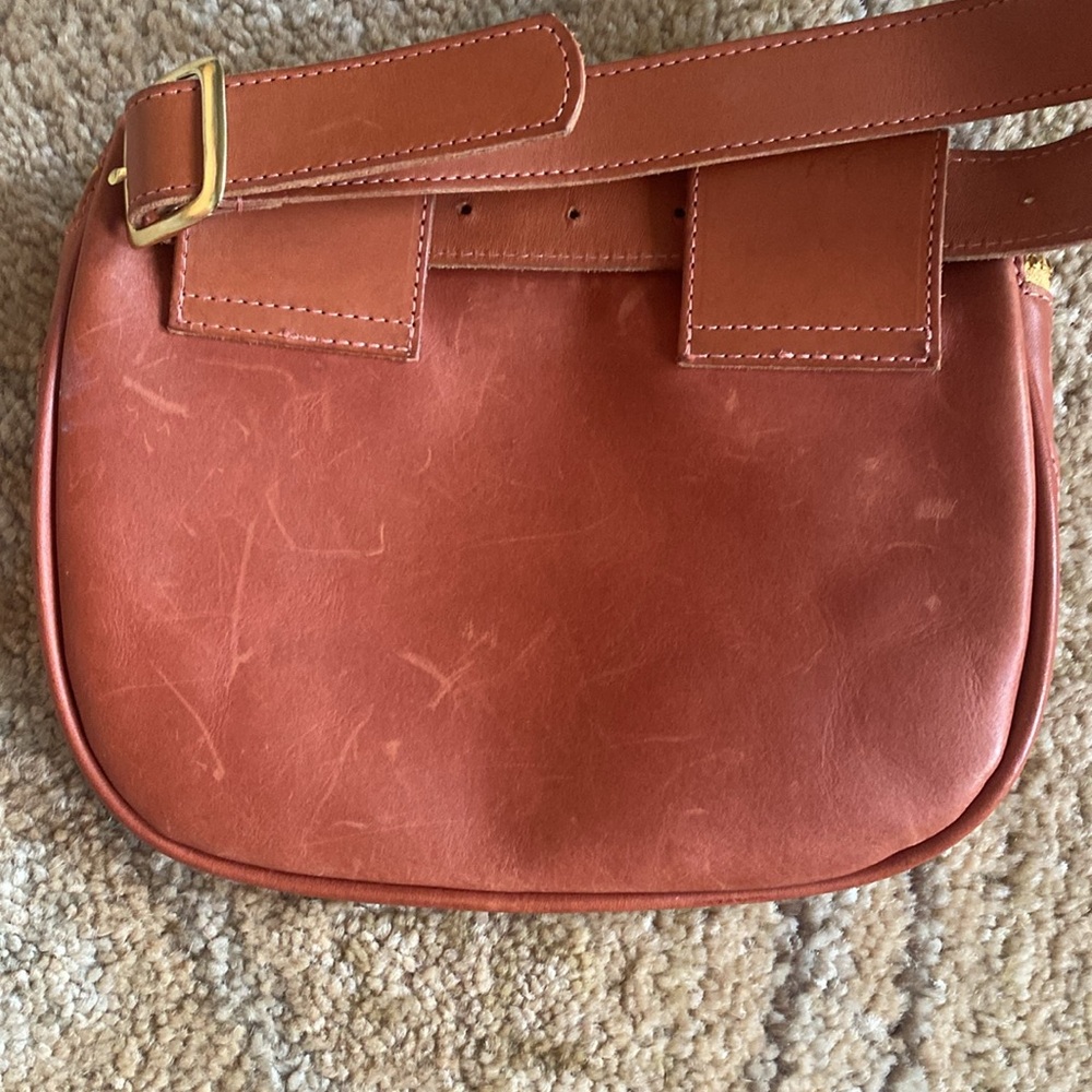 Clare V Brown Leather Crossbody with Red and White Stripe - Picture 3 of 4